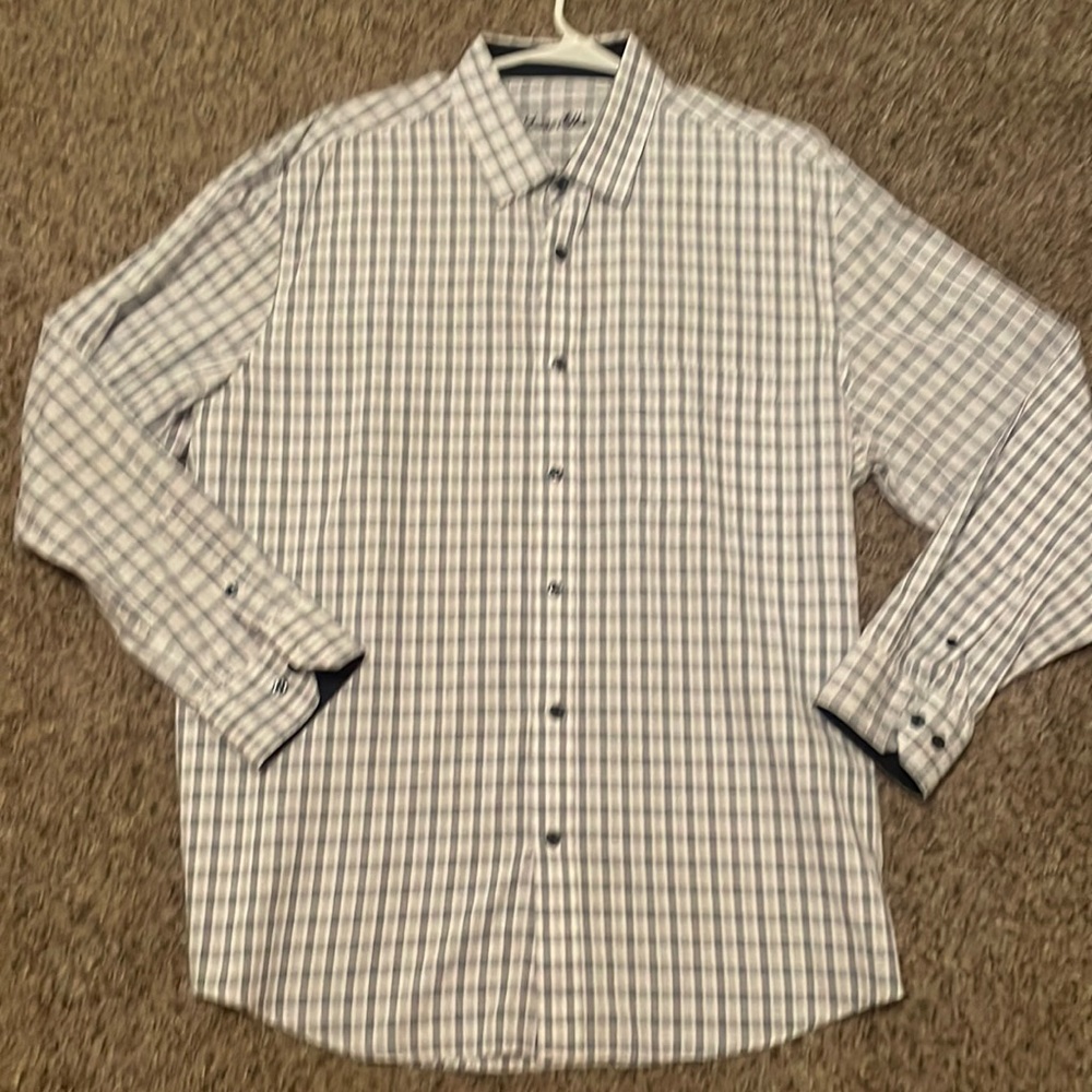 NWOT- never worn blue and white button up plaid shirt